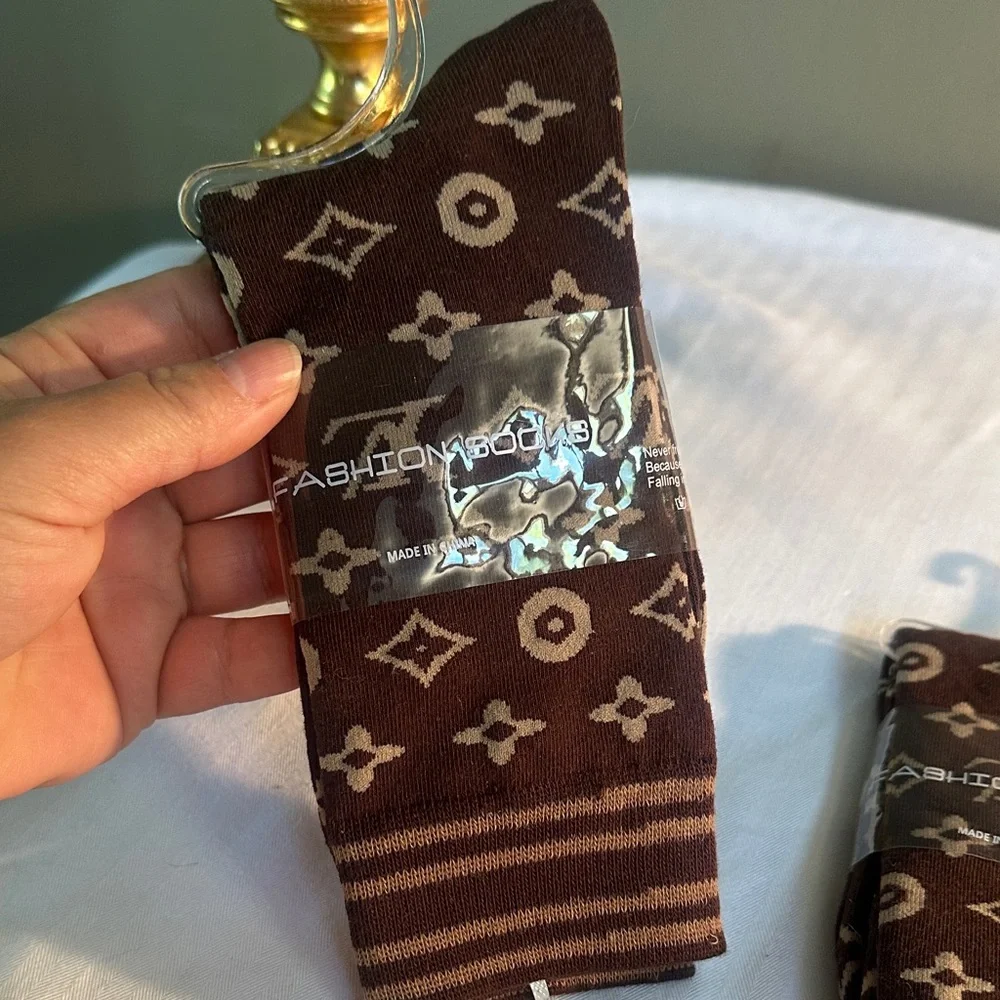 Fashion Socks Men’s Brown Patterned Crew Socks